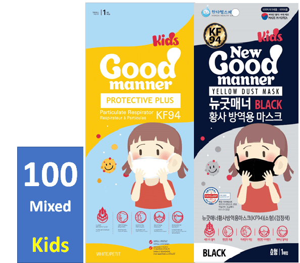 Good Manner KF94 Masks for Kids Black/White Mixed (age 5 to 12), 100 masks / The Authorized Distributor in Canada. | Clear Pro Global_Good Manner