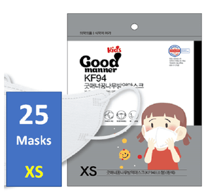 Good Manner KF94 Masks Canada for Toddlers XS, White, (ages 3 to 5), 25 masks./ Free Shipping within Canada-The Authorized Distributor in Canada. | Clear Pro Global_Good Manner
