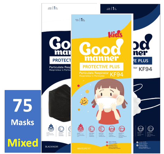 Good Manner KF94 Mask 75 Mixed (75 Mixed= 25 White/25 Black/25 Kids) / Free Shipping within Canada - The Authorized Distributor in Canada. | Clear Pro Global_Good Manner